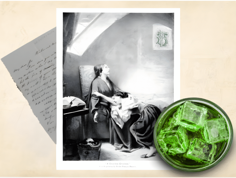 Editorial collage by Lucky Stash tequila blending Mexican heritage, historical imagery, and a green botanical cocktail, symbolizing legacy, craft, and cultural depth.